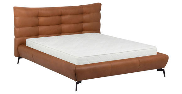 POLSTERBETT 180/200 cm,  in Cognac, gepolstertes Kopfteil,  - Cognac/Schwarz, Design, Leder/Metall (180/200cm) - Esposa