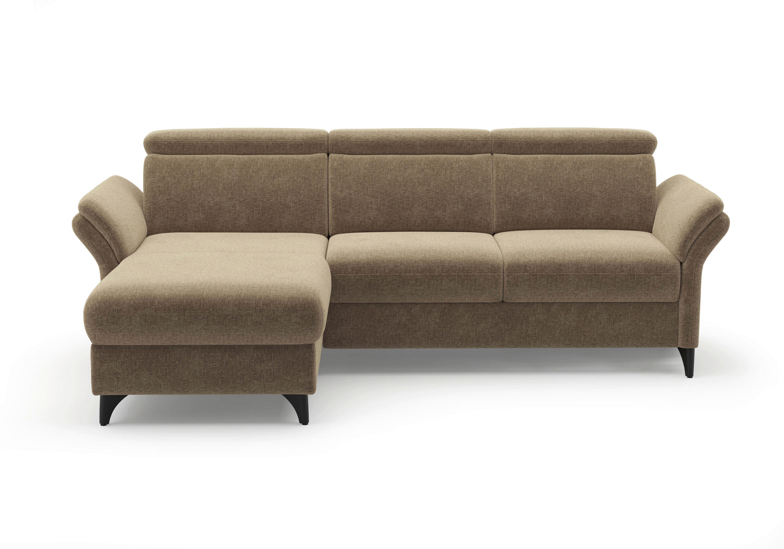 ECKSOFA Flachgewebe Hellbraun - Hellbraun/Schwarz, Konventionell, Textil/Metall (166/253cm) - Sit & More