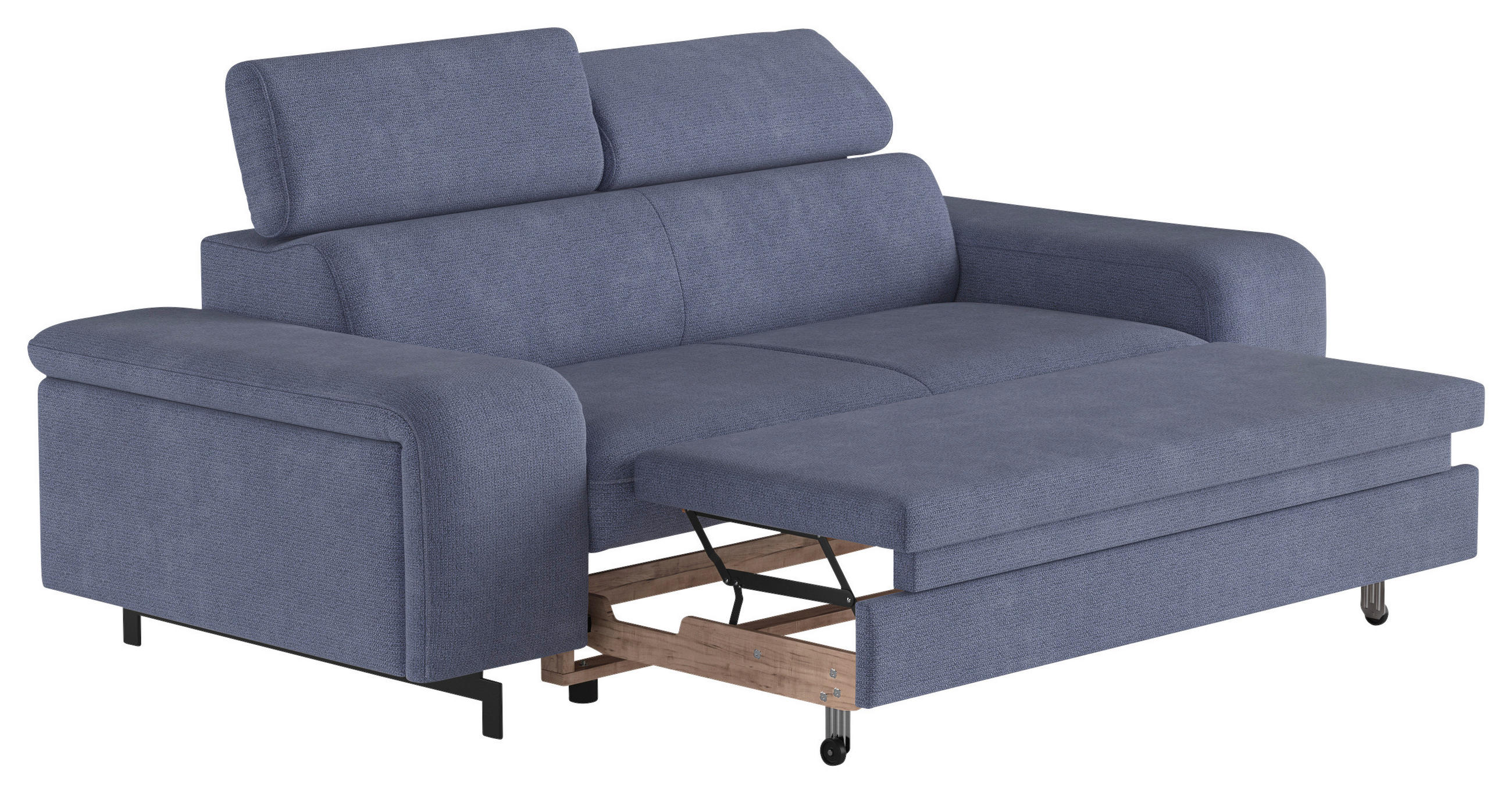3-SITZER-SOFA in Chenille Blau  - Blau/Schwarz, Textil/Metall (217/81/100cm) - MID.YOU