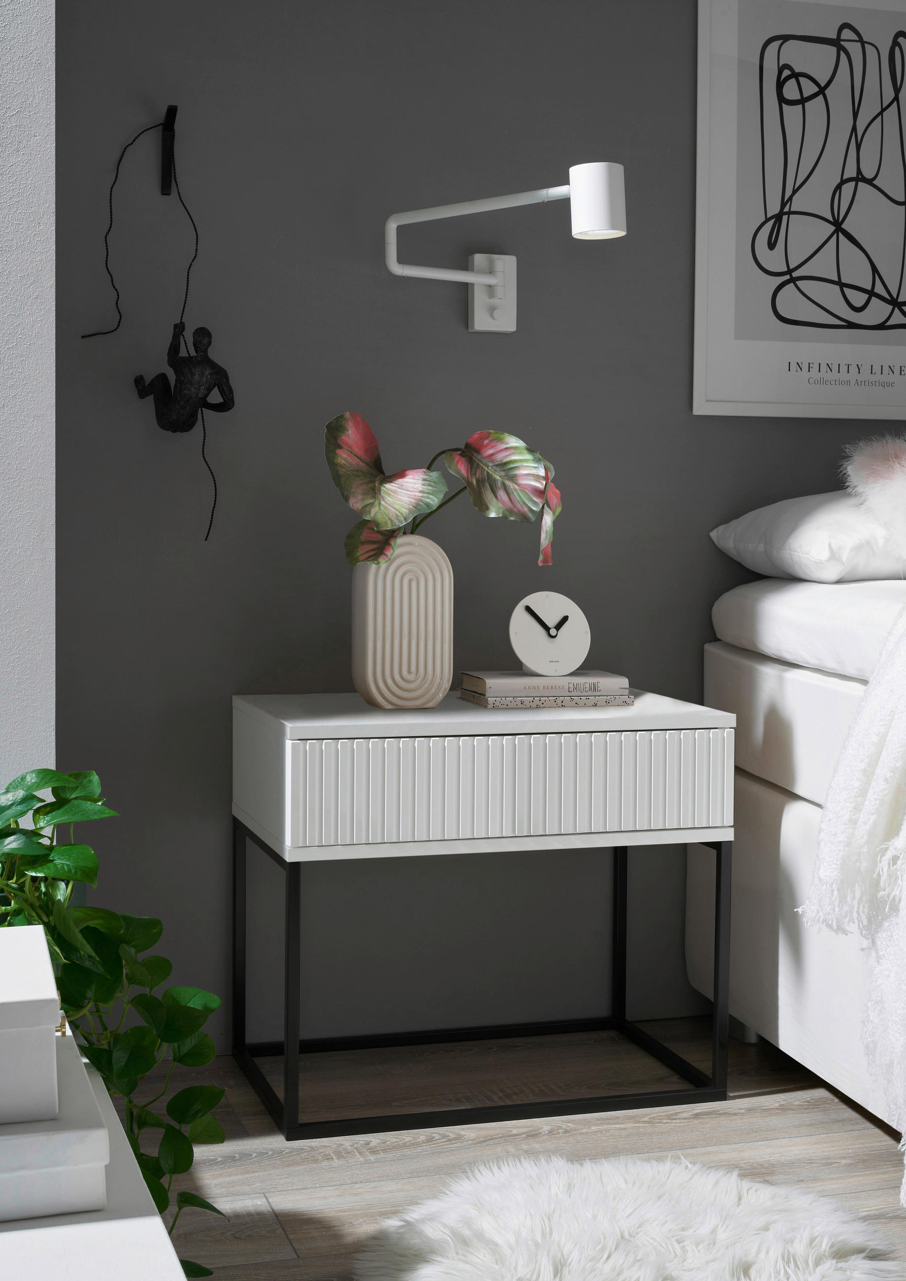 NACHTSCHRANK 60/52/38,5 cm  - Schwarz/Weiß, MODERN, Holzwerkstoff/Metall (60/52/38,5cm) - Livetastic