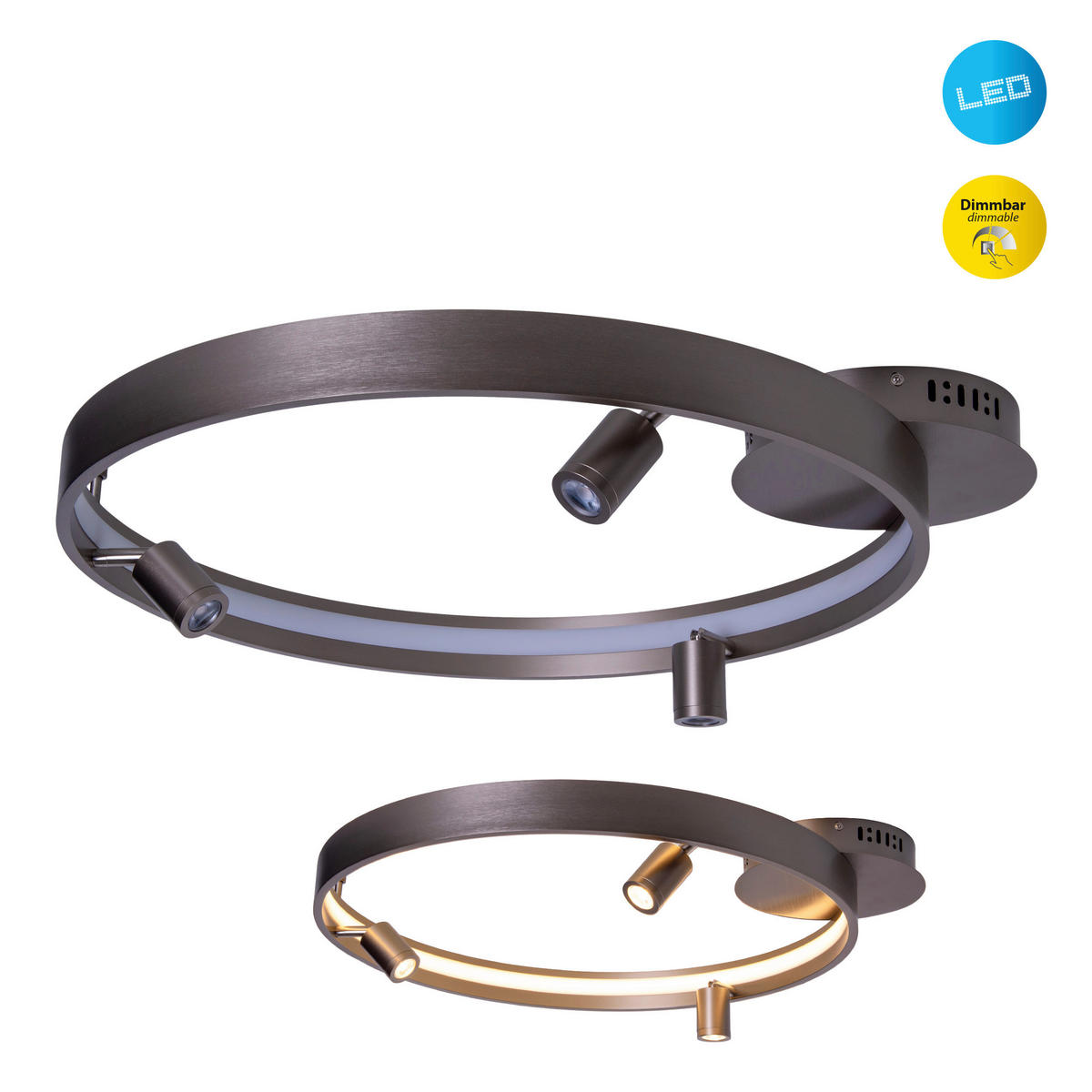 LED-DECKENLEUCHTE 65/58/9 cm  - Titanfarben, KONVENTIONELL, Kunststoff/Metall (65/58/9cm) - Näve