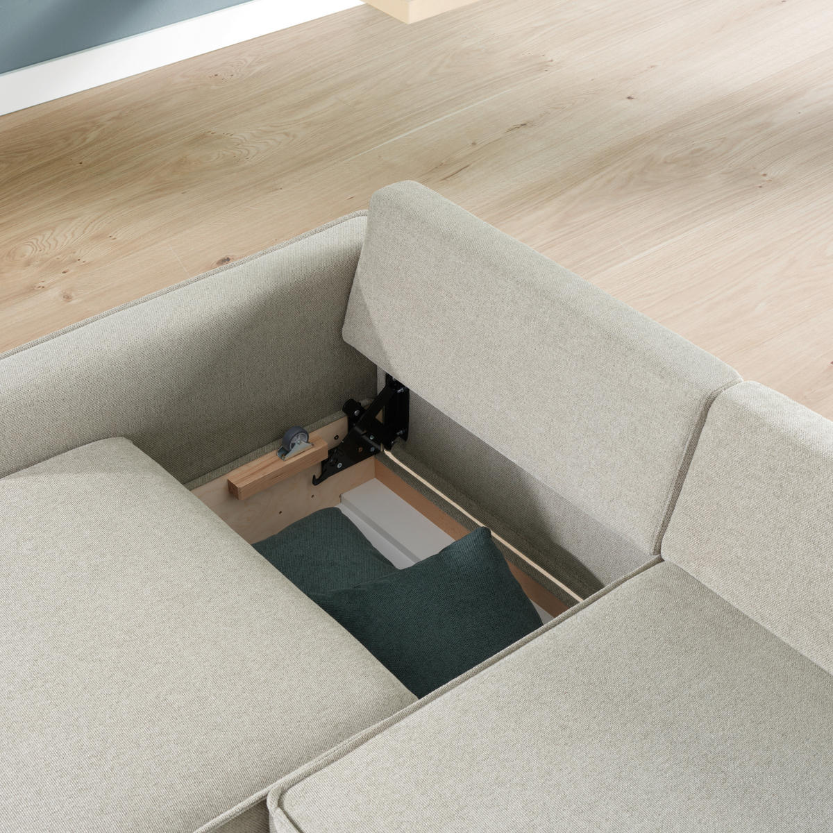 ECKSOFA in Chenille Olivgrün  237/170 cm  - Eichefarben/Olivgrün, KONVENTIONELL, Holz/Textil (237/170cm) - Sedda