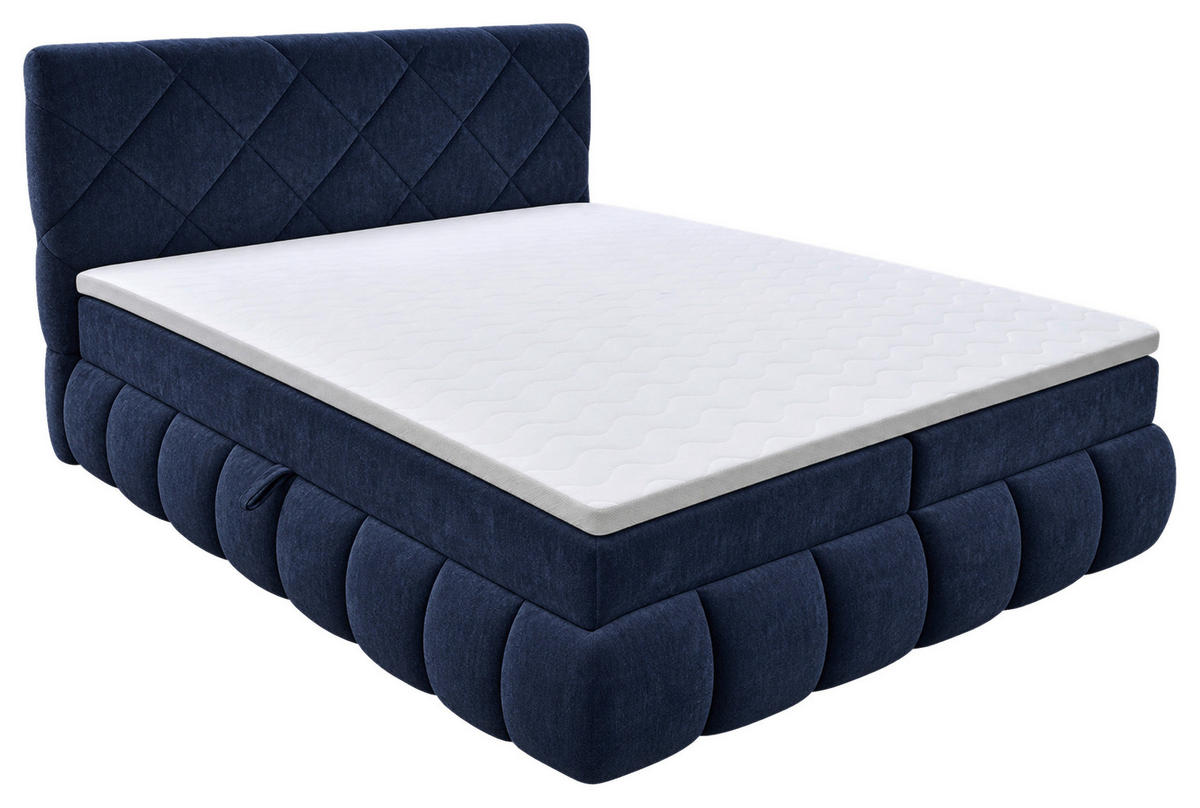 BOXBETT 180/200 cm,  in Dunkelblau, gepolstertes Kopfteil, Bettkasten, Topper, Matratzen, H3 + H3 = fest  - Schwarz/Dunkelblau, Design, Kunststoff/Textil (180/200cm) - Chameo
