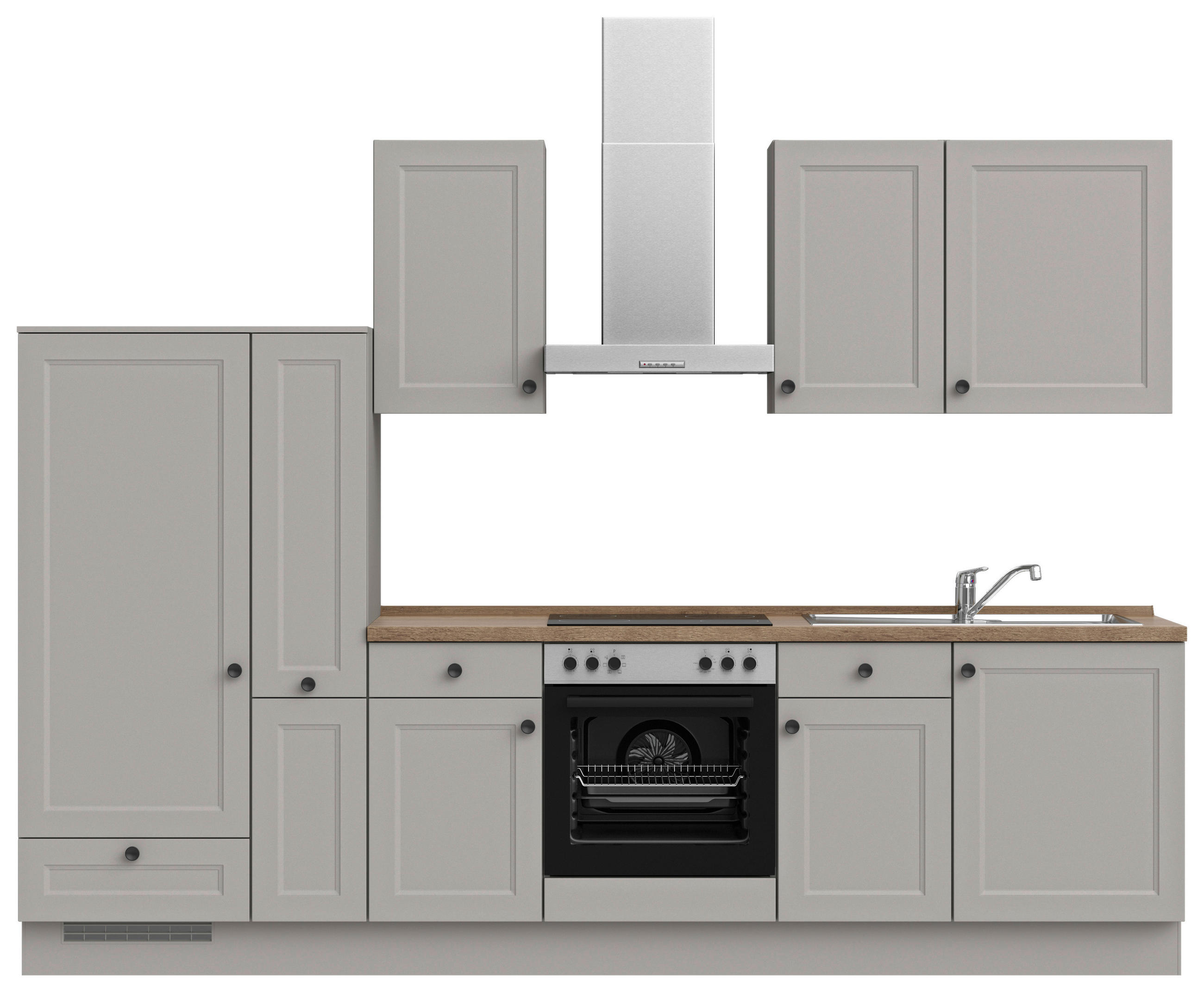 KÜCHENLEERBLOCK 300 cm   in Grau, Eiche dunkel  - Eiche dunkel/Schwarz, MODERN, Holzwerkstoff/Metall (300cm) - Nobilia