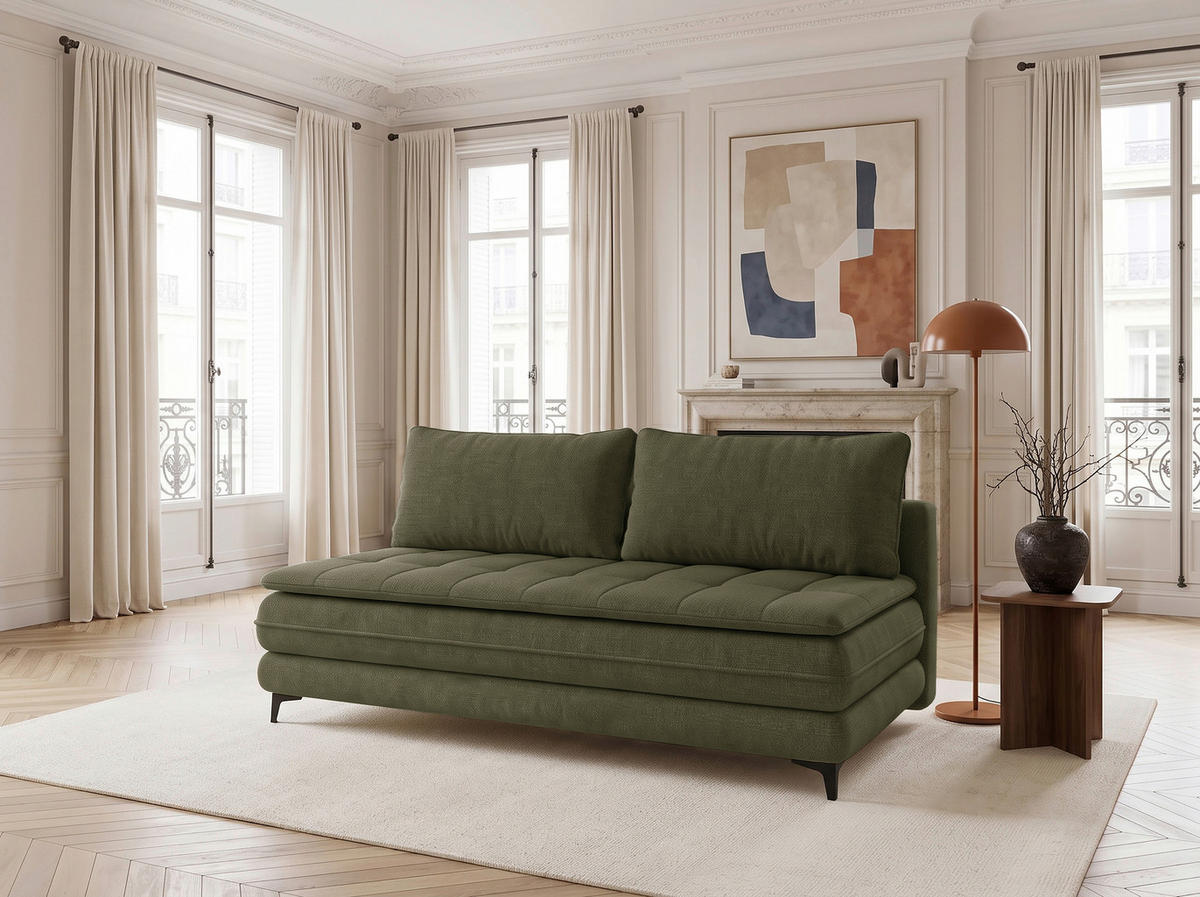SCHLAFSOFA Chenille Dunkelgrün  inkl. Bettkasten, Schlaffunktion, Topper  - Dunkelgrün/Schwarz, Design, Textil/Metall (200/95/92cm) - Stylife