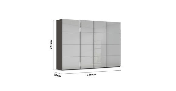 SCHWEBETÜRENSCHRANK 316/223/68 cm 4-türig Graphitfarben, Hellgrau  - Chromfarben/Hellgrau, Design, Glas/Holzwerkstoff (316/223/68cm) - Novel
