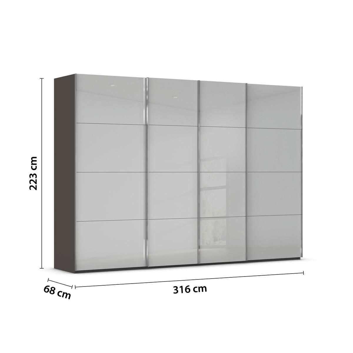 SCHWEBETÜRENSCHRANK 316/223/68 cm 4-türig Graphitfarben, Hellgrau  - Chromfarben/Hellgrau, Design, Glas/Holzwerkstoff (316/223/68cm) - Novel