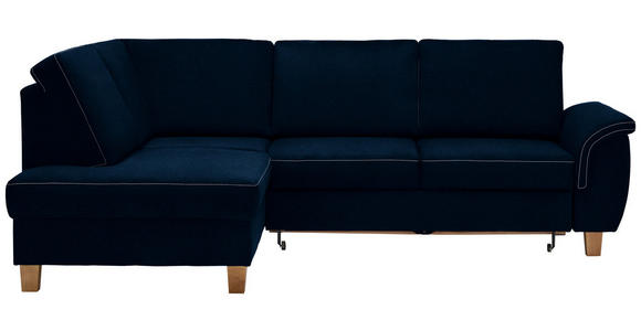 ECKSOFA in Flachgewebe Blau  - Blau/Eichefarben, Design, Holz/Textil (185/253cm) - Cantus