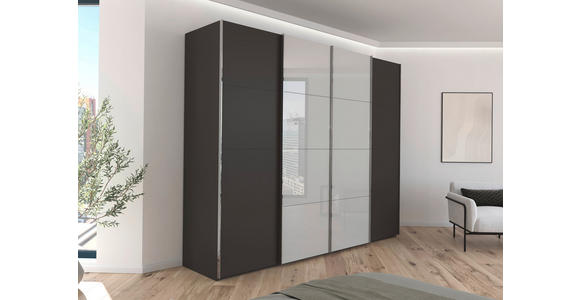 SCHWEBETÜRENSCHRANK 271/223/68 cm 4-türig Graphitfarben, Grau  - Chromfarben/Graphitfarben, KONVENTIONELL, Glas/Holzwerkstoff (271/223/68cm) - Novel