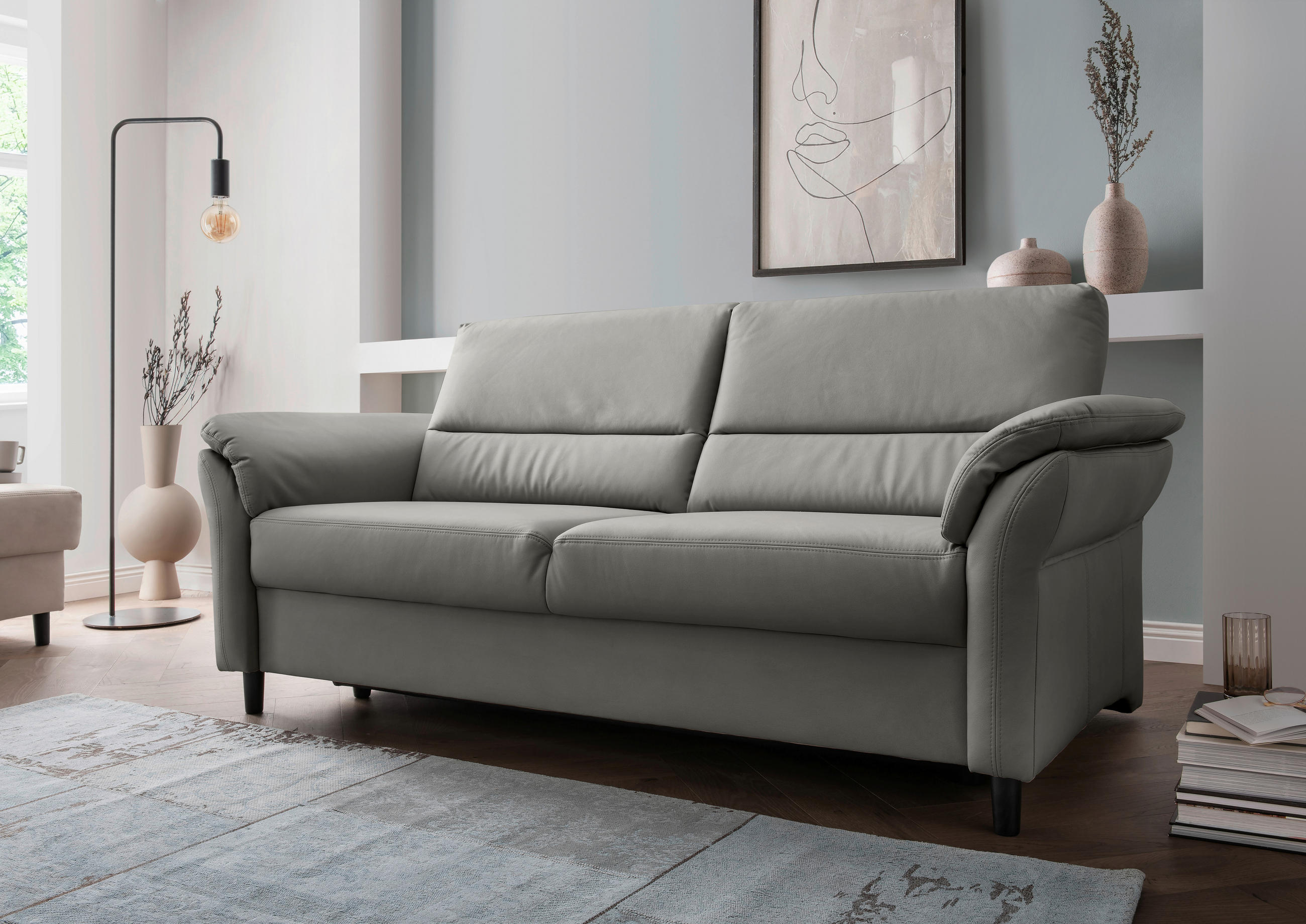 3-SITZER-SOFA in Lederlook Grau - Schwarz/Grau, Modern, Holz/Textil (192/90/89cm) - Livetastic