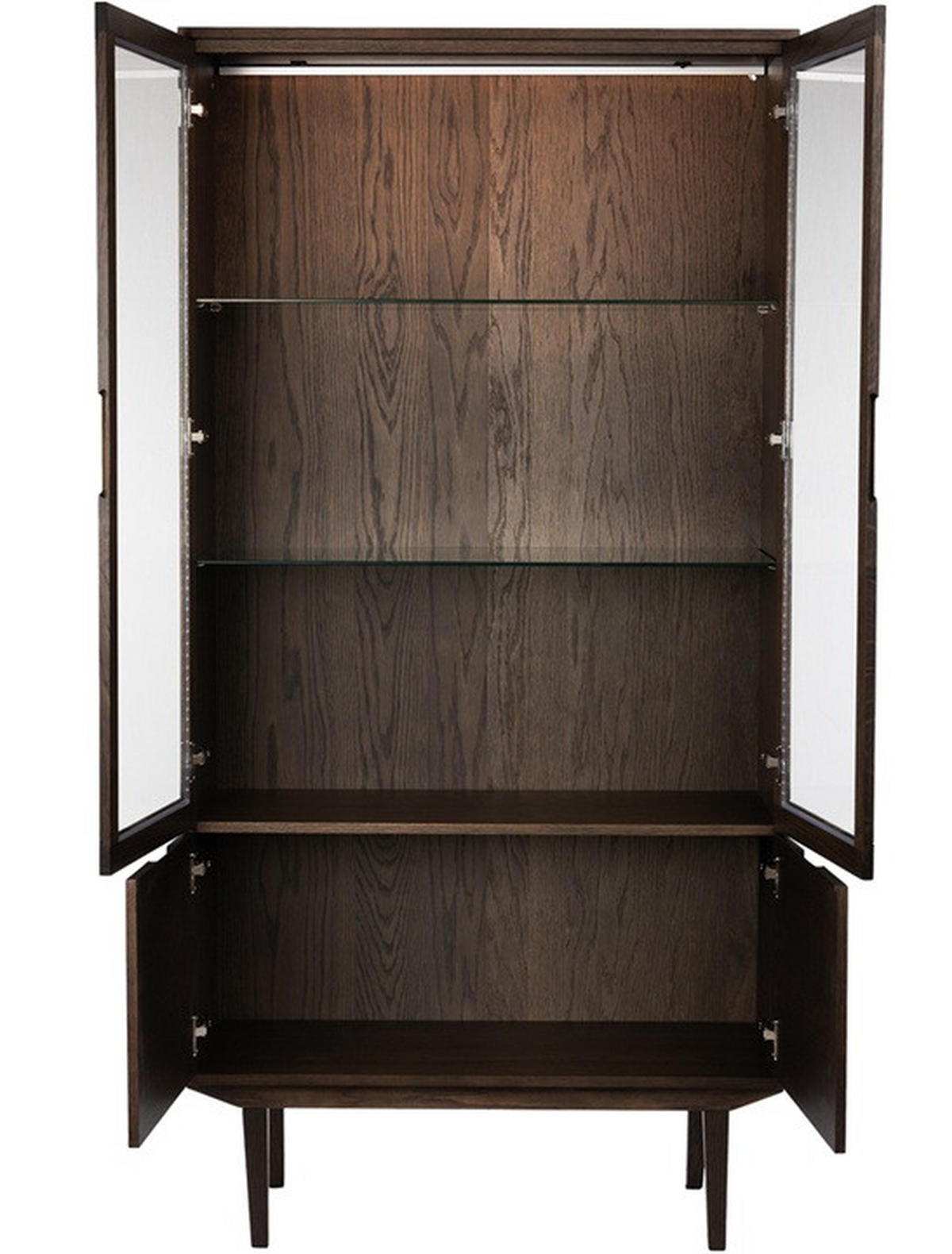 VITRINSKÅP  i faner, delar i massivt trä ek mörkbrun  - mörkbrun, Design, trämaterial/trä (90/180/40cm) - Best Price