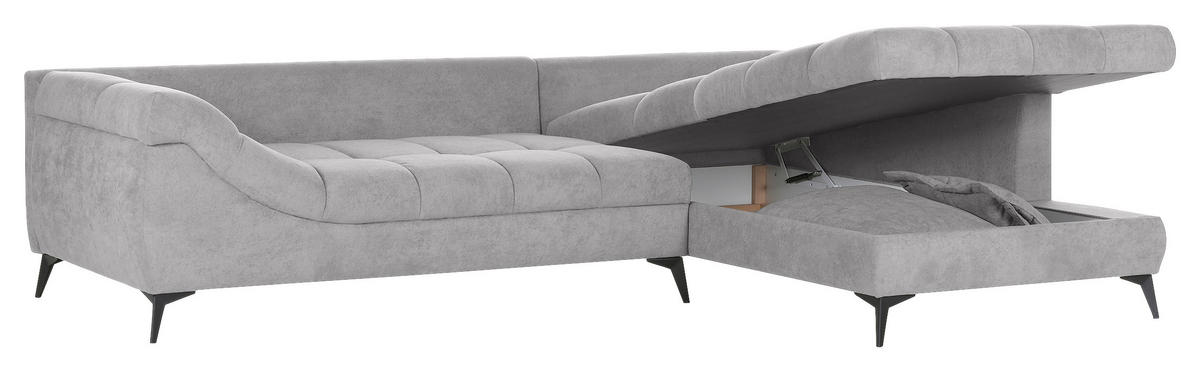 ECKSOFA Hellgrau Flachgewebe  - Hellgrau/Schwarz, Design, Textil/Metall (307/224cm) - Stylife