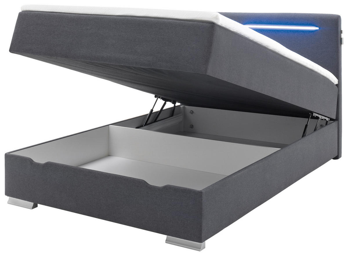BOXSPRINGBETT 140/200 cm  in Anthrazit  - Anthrazit/Silberfarben, Design, Kunststoff/Textil (140/200cm) - Boxxx