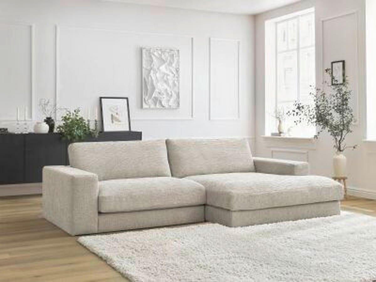 ECKSOFA Ottomane rechts  LEONARD Beige Struktur  - Beige/Schwarz, MODERN, Kunststoff/Textil (234/159cm)