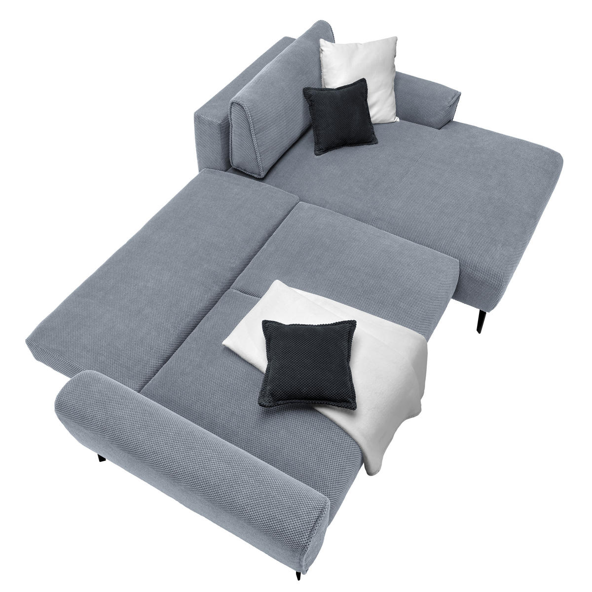 ECKSOFA in Webstoff Blaugrau  - Blaugrau/Schwarz, Design, Textil/Metall (272/170cm) - Welnova