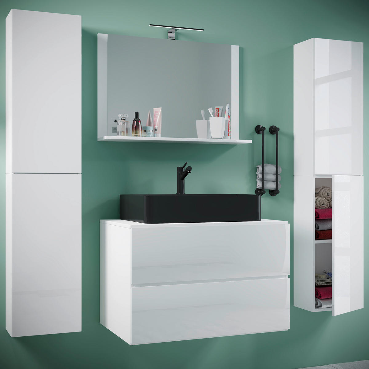 BADEZIMMER 5-teilig  in 147 cm  - Weiss/Schwarz, Modern, Glas/Keramik (147cm) - MID.YOU