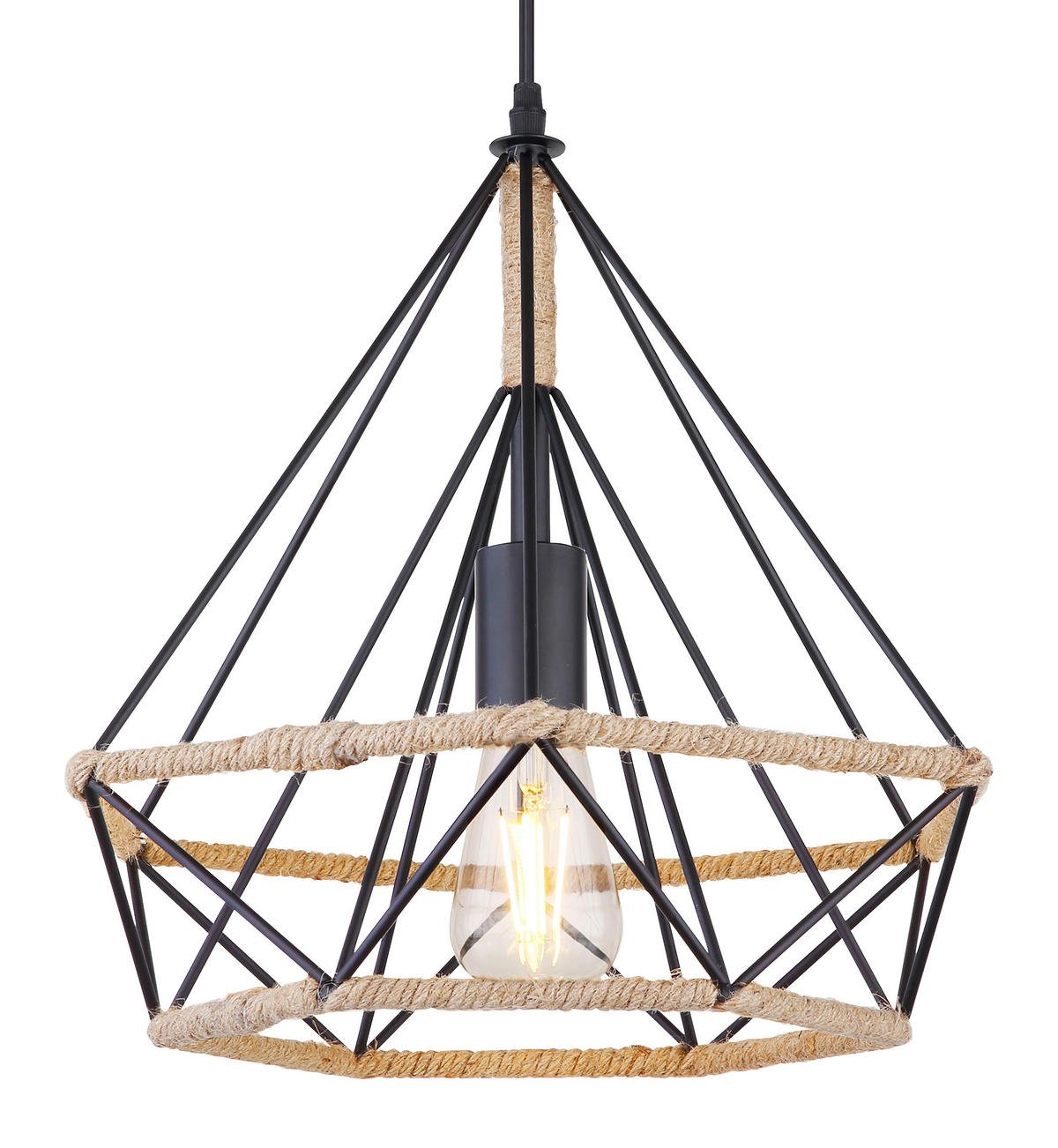 ZÁVĚSNÉ SVÍTIDLO, 38/150 cm  - černá/přírodní barvy, Lifestyle, kov/přírodní materiály (38/150cm)