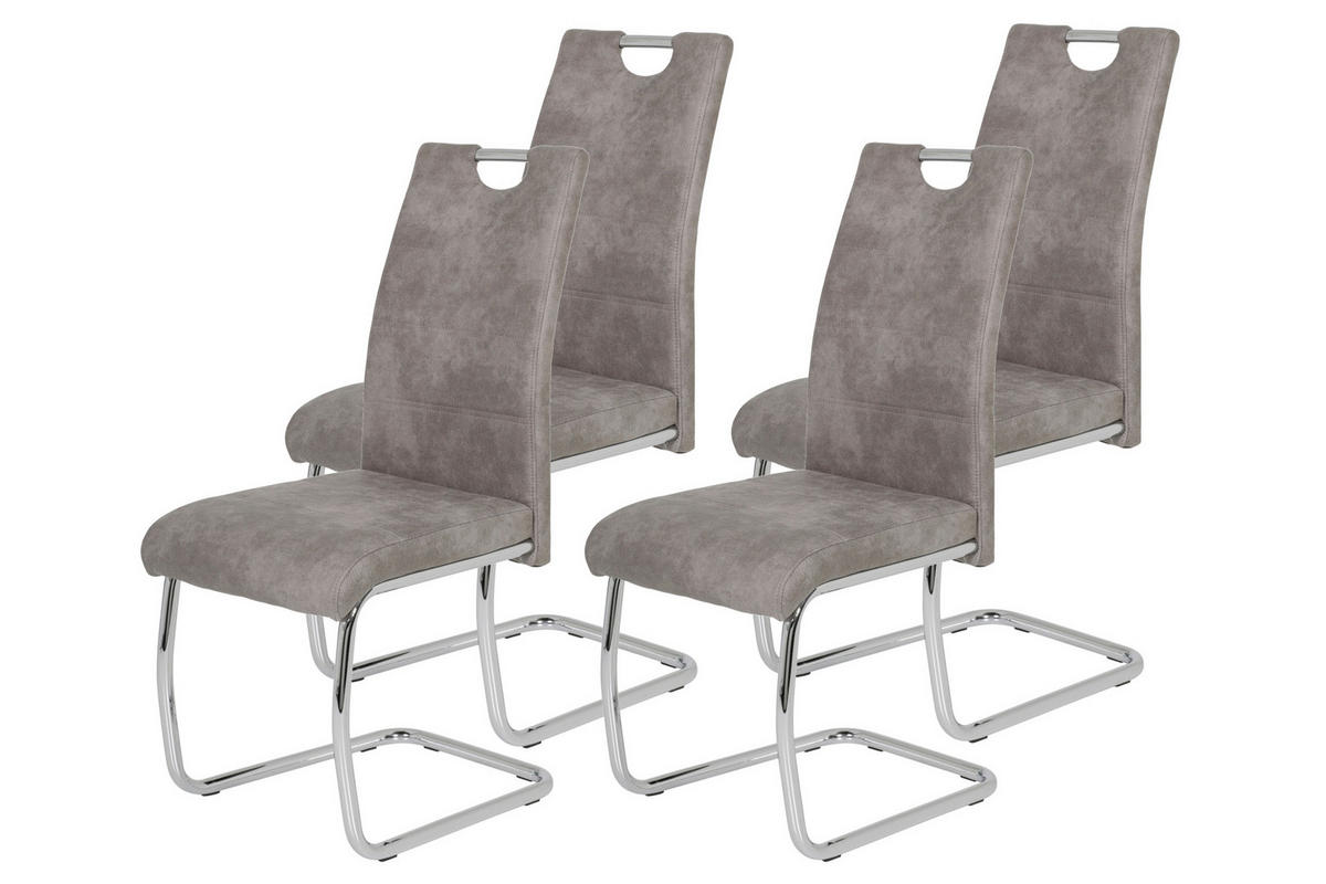 SCHWINGSTUHL-SET 4 Stück  in Stahl Lederlook  - Chromfarben, MODERN, Textil/Metall (43/98/59cm) - MID.YOU