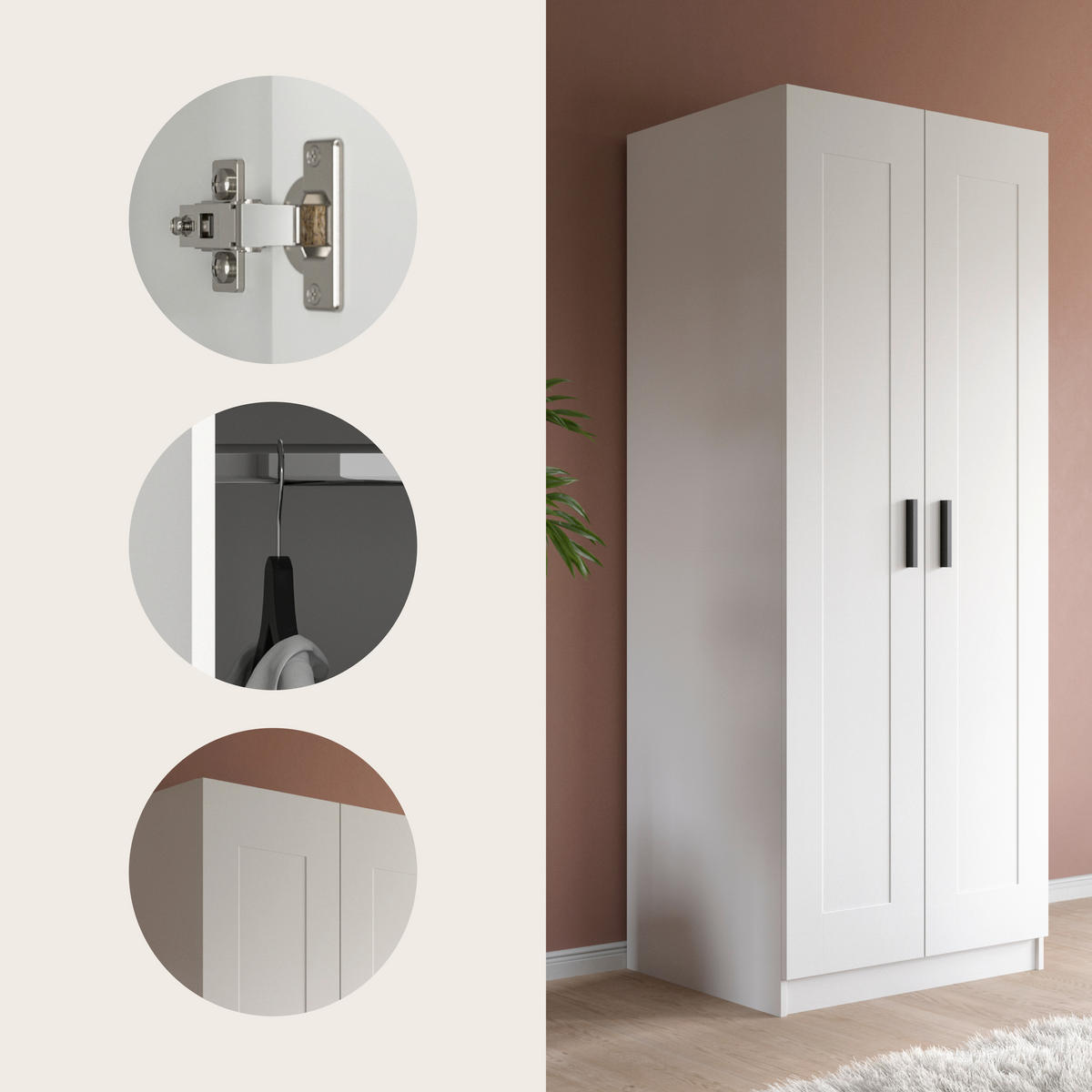 DREHTÜRENSCHRANK 80/195/56 cm,  in Weiß, 2 Tür(en)-türig  - Schwarz/Weiß, ROMANTIK / LANDHAUS, Holzwerkstoff/Kunststoff (80/195/56cm) - Livetastic