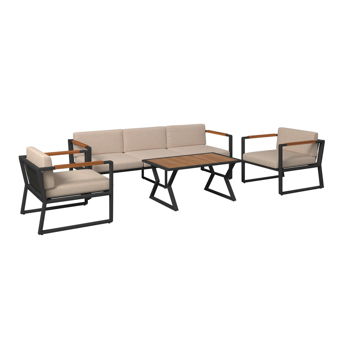 LOUNGEGARNITUR Akazie massiv Stahl  - Dunkelgrau/Beige, MODERN, Holz/Metall (206l) - Ambia Garden