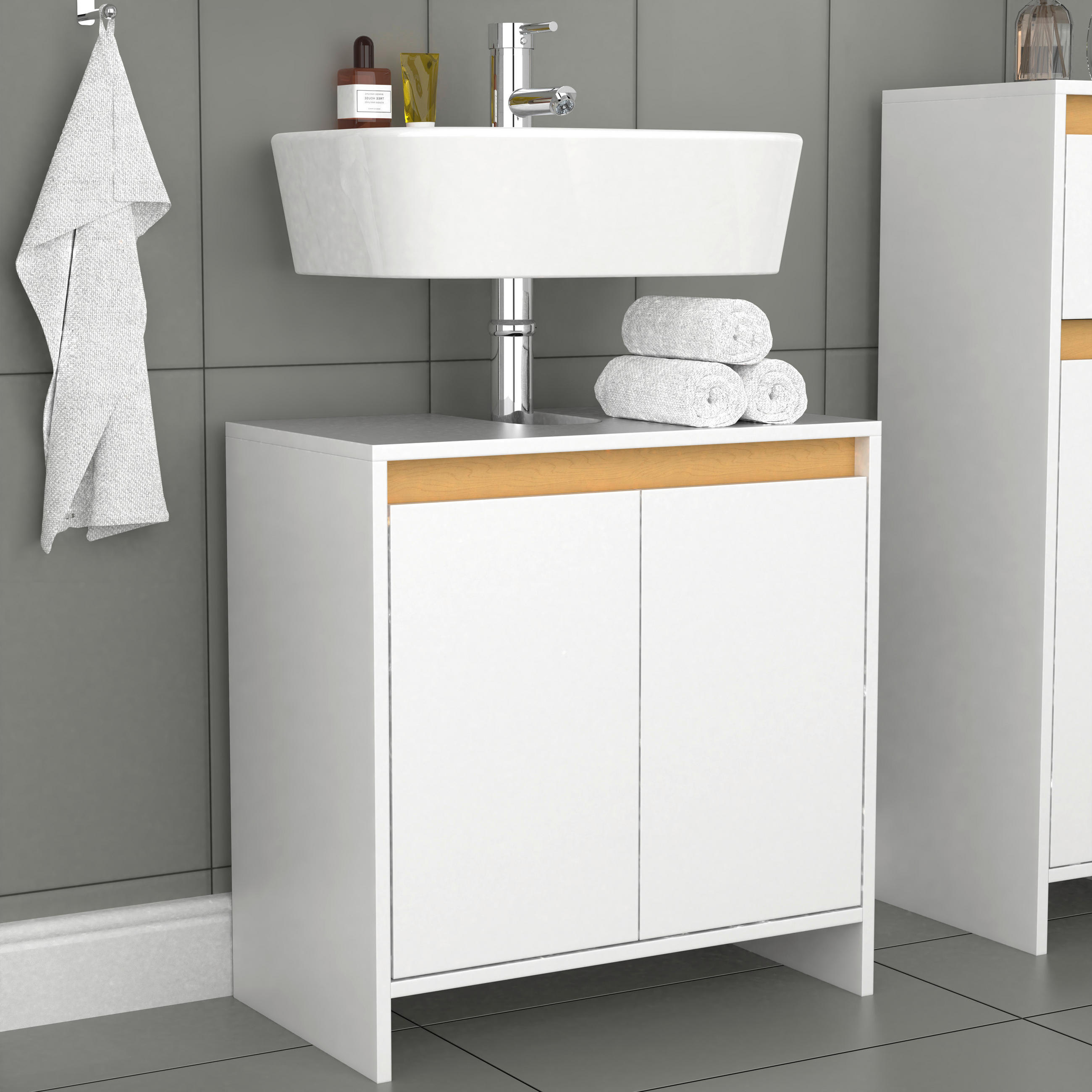 TVÄTTSTÄLLSUNDERSKÅP 58/60/33 cm  - vit/honungsek, Modern, trämaterial (58/60/33cm) - MID.YOU