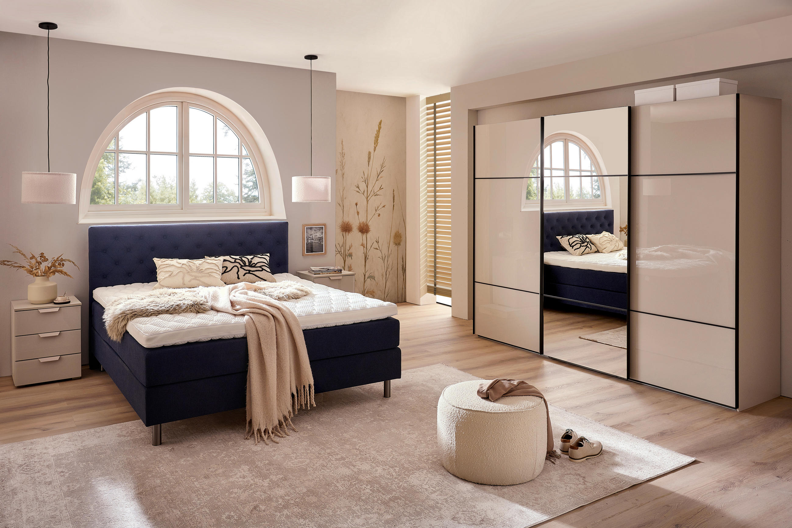 BOXSPRINGBETT 180/200 cm  in Anthrazit  - Anthrazit/Silberfarben, KONVENTIONELL, Textil/Metall (180/200cm) - Welnova