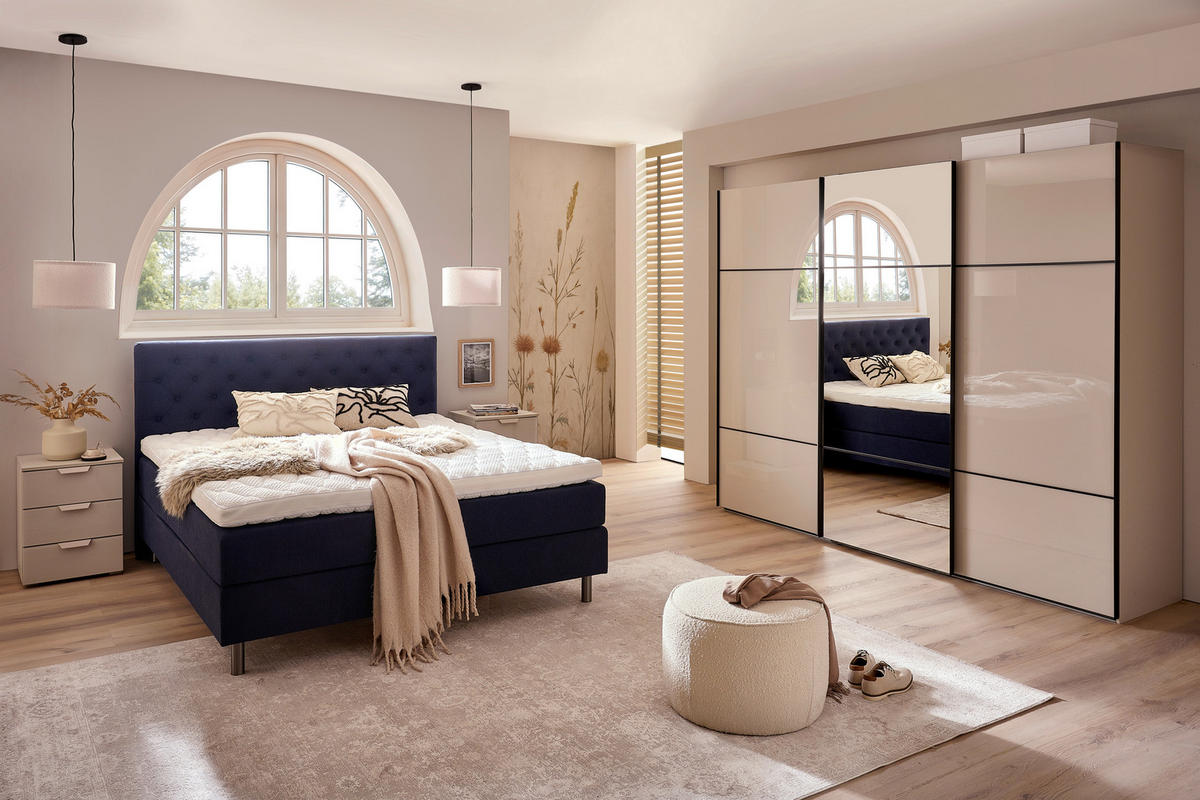 BOXSPRINGBETT 180/200 cm  in Anthrazit  - Anthrazit/Silberfarben, Konventionell, Textil/Metall (180/200cm) - Welnova