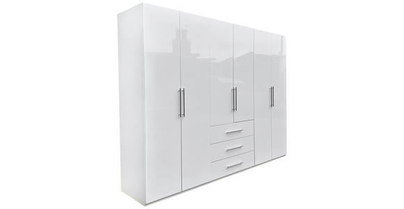 KLEIDERSCHRANK in Weiß, Weiß Hochglanz - Weiß Hochglanz/Alufarben, KONVENTIONELL, Holzwerkstoff/Metall (294/219/59cm) - Carryhome