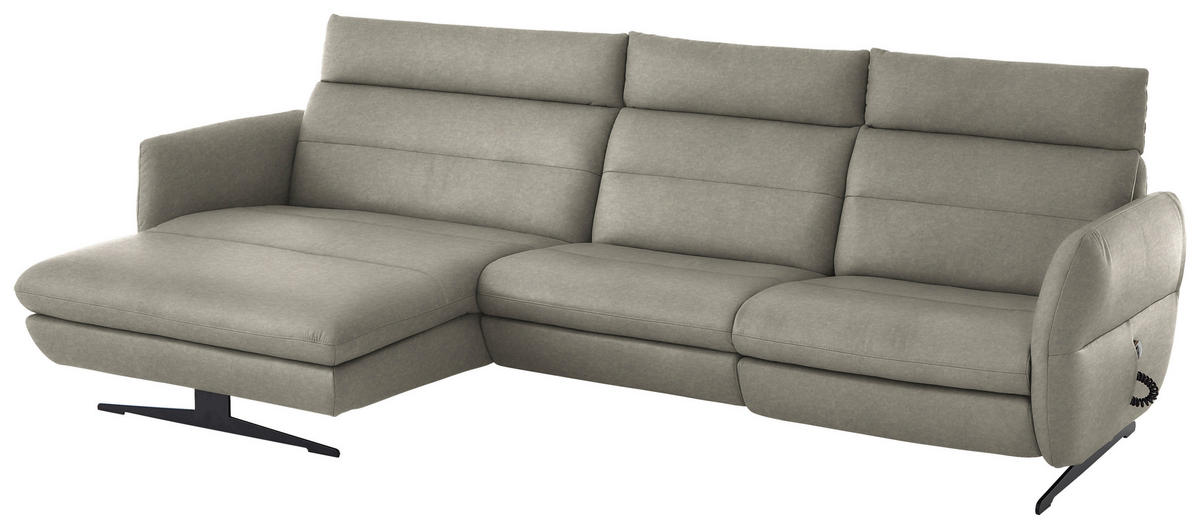 ECKSOFA in Echtleder Hellgrau  - Hellgrau/Schwarz, Design, Leder/Metall (169/298cm) - Dieter Knoll