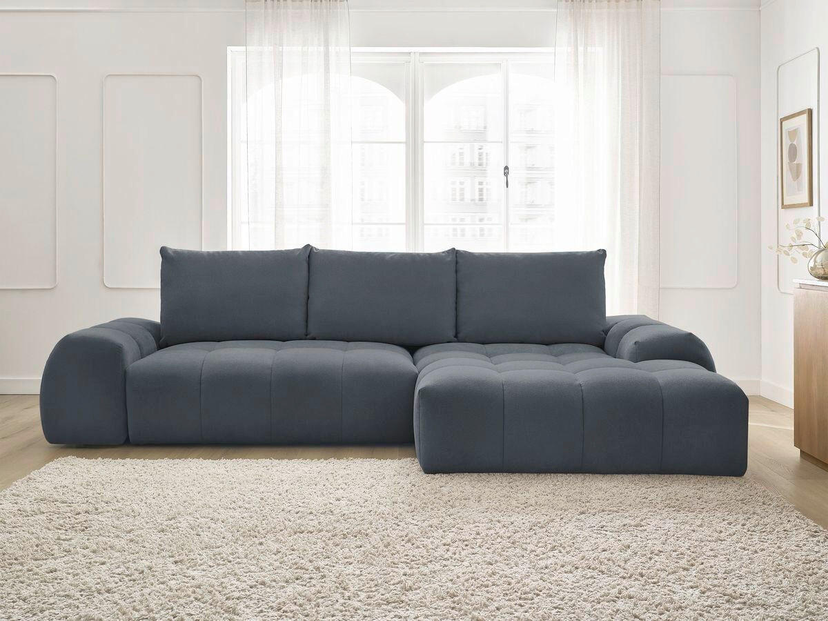 ECKSCHLAFSOFA EVEREST  mit Rücken echt, Armteil links, Armteil rechts Struktur Dunkelblau  - Schwarz/Dunkelblau, MODERN, Kunststoff/Textil (318/180cm) - Livetastic