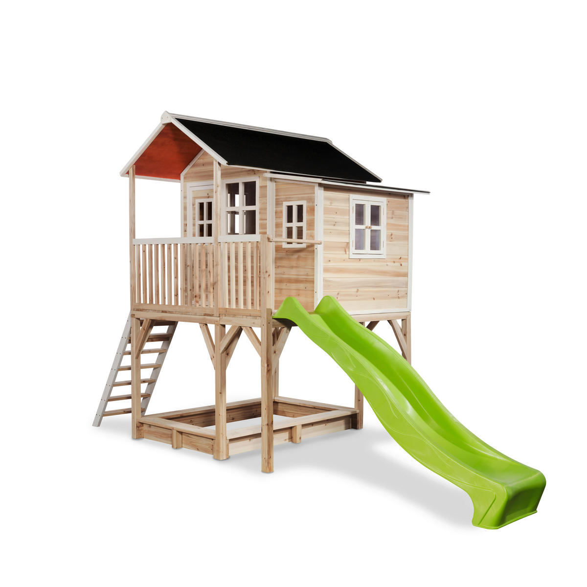 SPIELTURM  - Naturfarben/Hellgrün, KONVENTIONELL, Holz (444/190/269cm) - EXIT Toys
