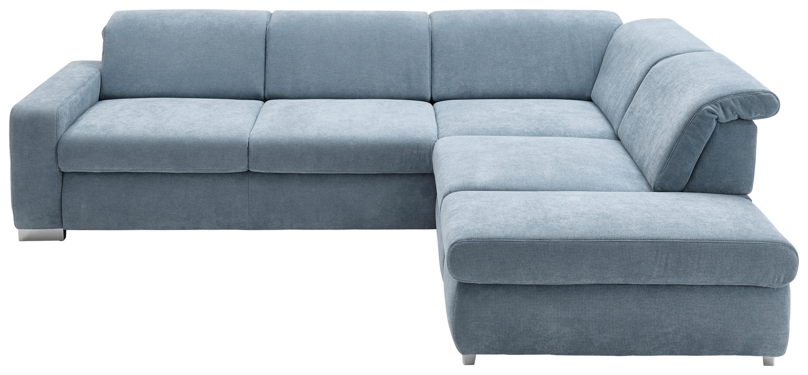 ECKSOFA Hellblau Flachgewebe  - Chromfarben/Hellblau, Design, Textil/Metall (301/260cm) - Beldomo Style
