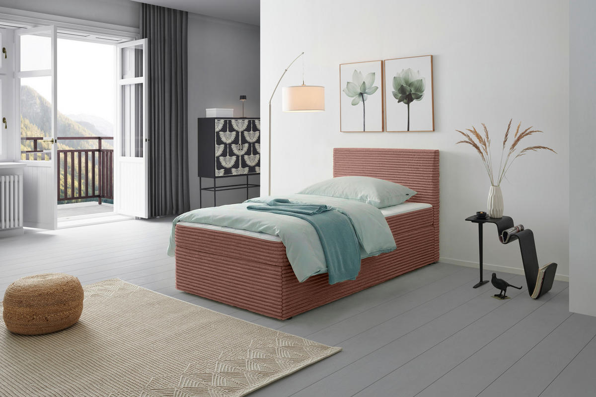 BOXBETT 100/200 cm,  in Altrosa, H3 = fest  - Altrosa/Schwarz, MODERN, Holz/Textil (100/200cm) - MID.YOU