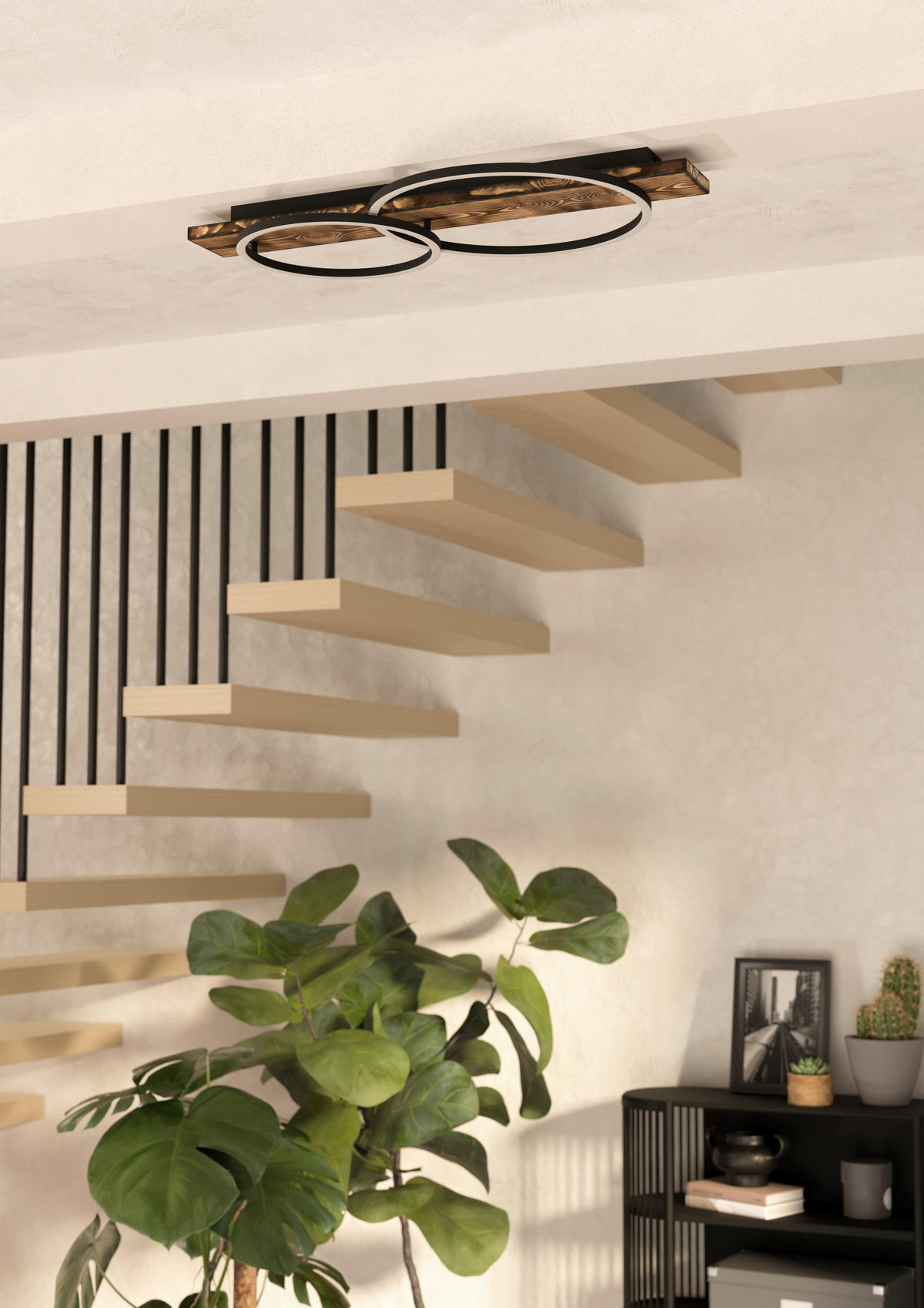 STROPNÉ LED SVIETIDLO, 78/40/9 cm - hnedá/čierna, Natur, kov/drevo (78/40/9cm) - Eglo
