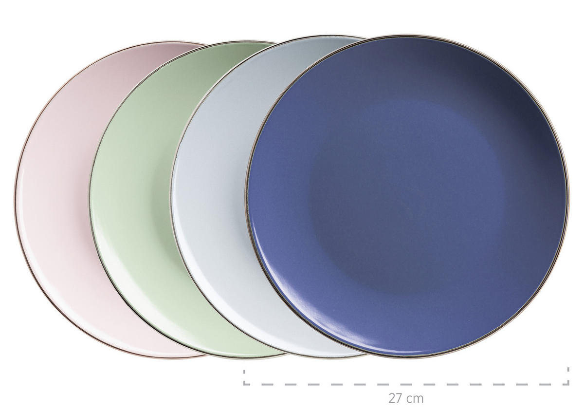 KOMBISERVICE Metallic Rim 16-teilig  - Rosa/Dunkelblau, Basics, Keramik (33/31,7/32,5cm) - Mäser