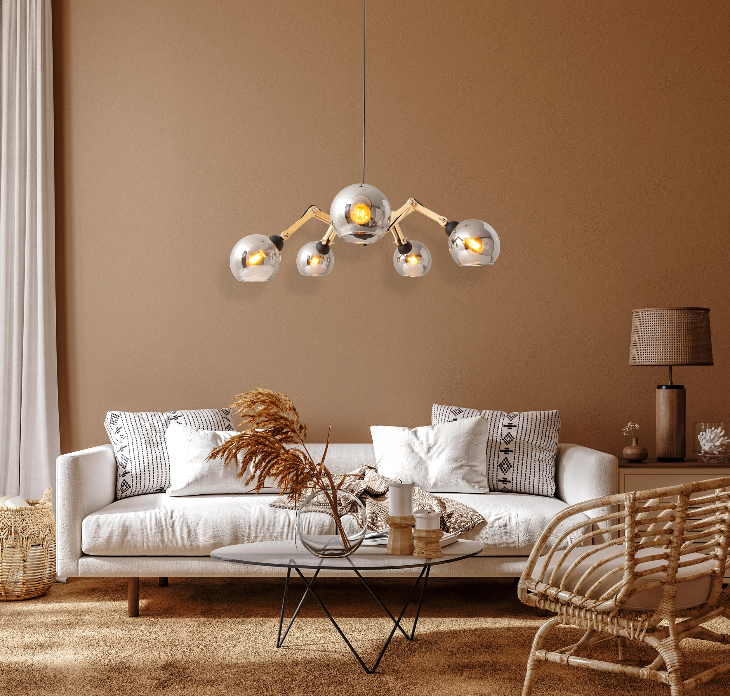 HÄNGELEUCHTE 80/130 cm  - Schwarz/Naturfarben, Design, Glas/Holz (80/130cm) - Näve