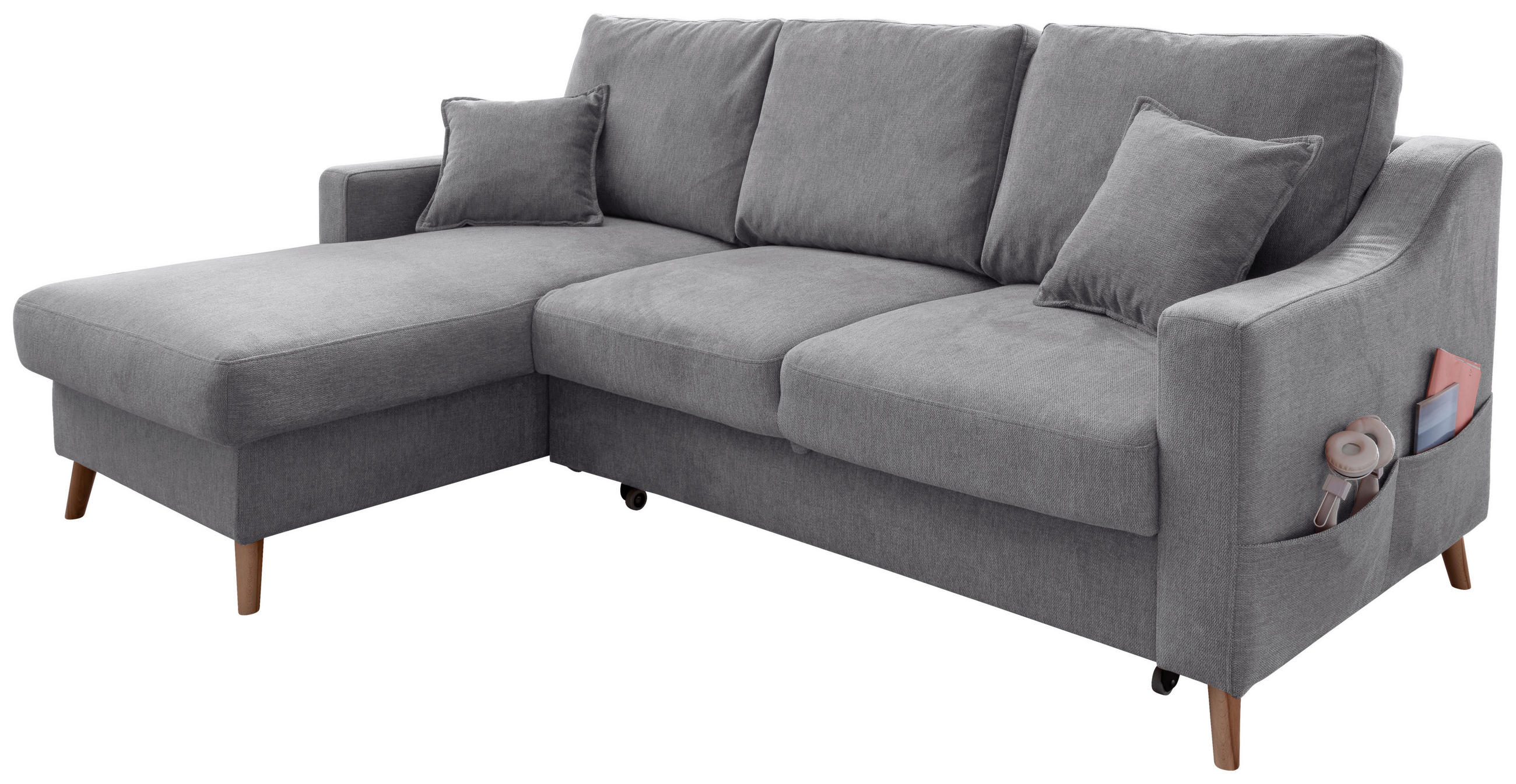 ECKSOFA in Chenille Dunkelgrau  - Dunkelgrau/Naturfarben, Modern, Holz/Textil (150/228cm) - Livetastic