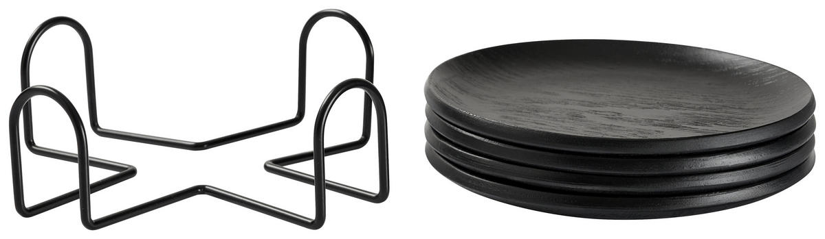 Suport 5 piese  - negru, Design, lemn/metal - Novel