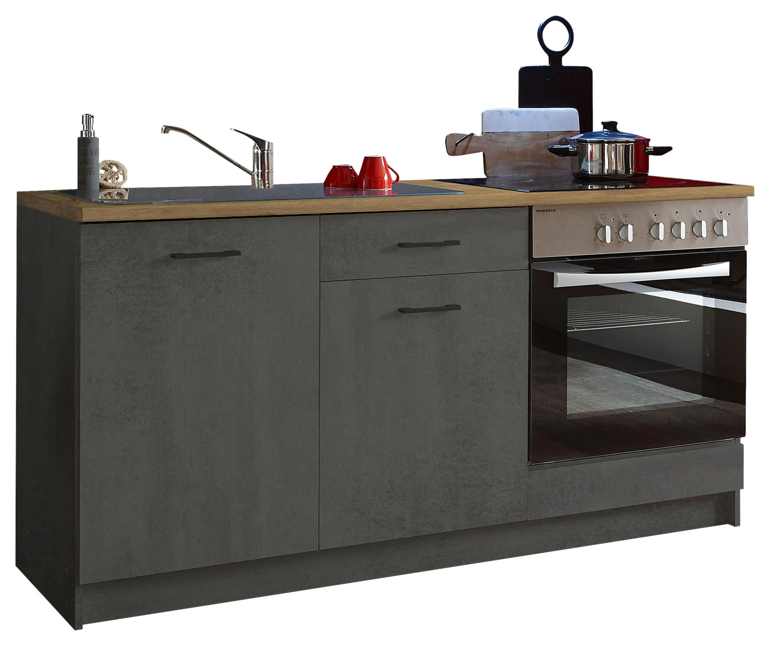 KÜCHENLEERBLOCK 160 cm   in Anthrazit, Eichefarben  - Eichefarben/Anthrazit, KONVENTIONELL, Holzwerkstoff/Kunststoff (160cm) - Xora