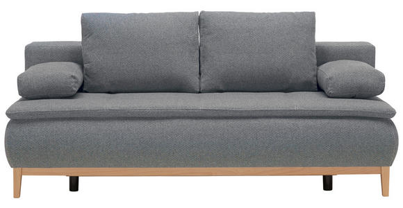 BOXSPRINGSOFA Flachgewebe Grau Zierkissen, Armlehnenkissen, Bettkasten, Schlaffunktion, Rücken echt  - Eichefarben/Beige, Design, Holz/Textil (202/78/93/100cm) - Carryhome