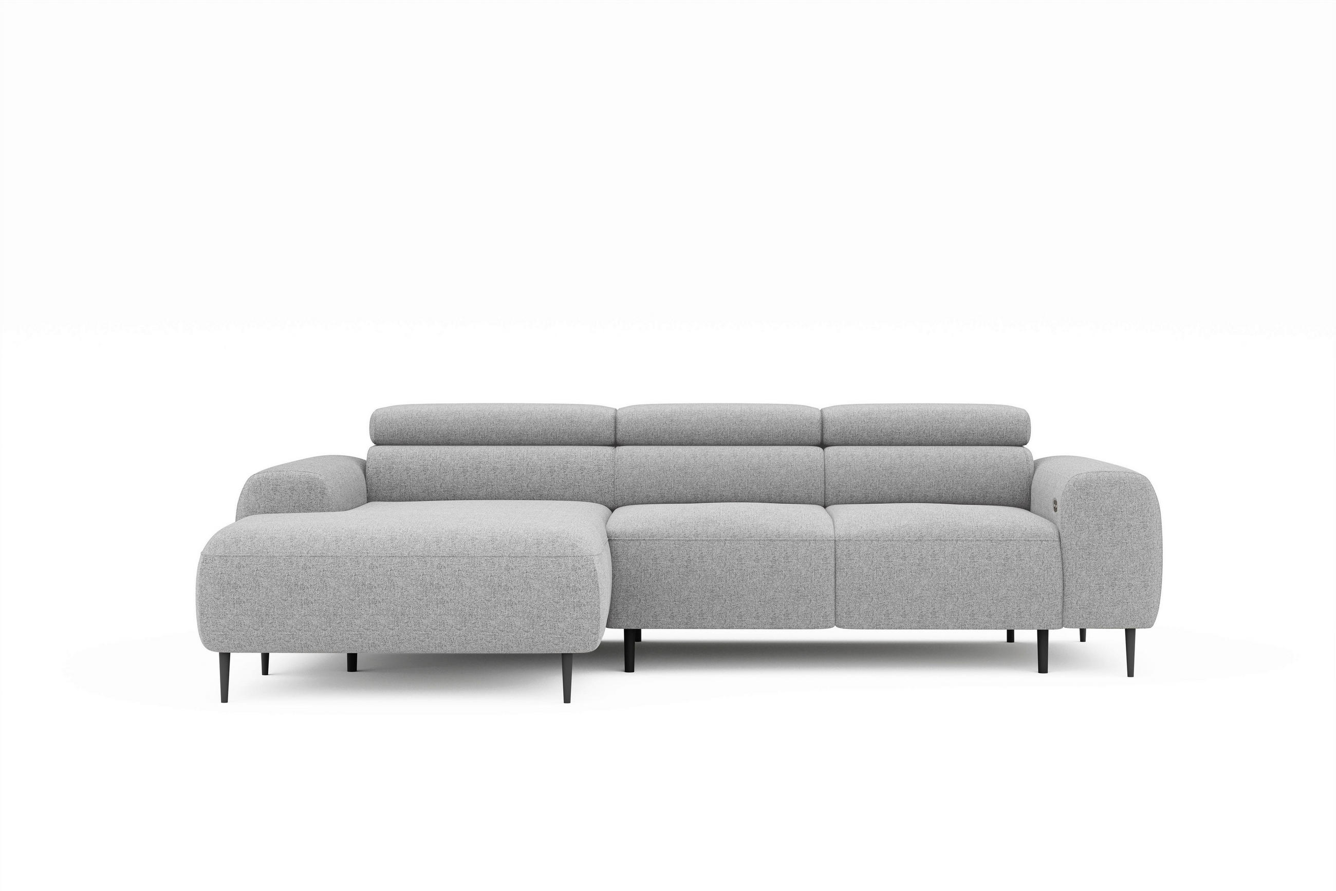 ECKSOFA Hellgrau Struktur Rücken echt, Kopfteilverstellung, Sitztiefenverstellung  - Hellgrau/Schwarz, MODERN, Textil/Metall (179/274cm) - Welnova