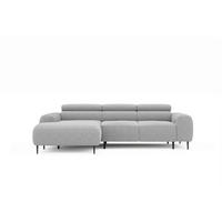 ECKSOFA Hellgrau Struktur Rücken echt, Kopfteilverstellung, Sitztiefenverstellung  - Hellgrau/Schwarz, MODERN, Textil/Metall (179/274cm) - Welnova