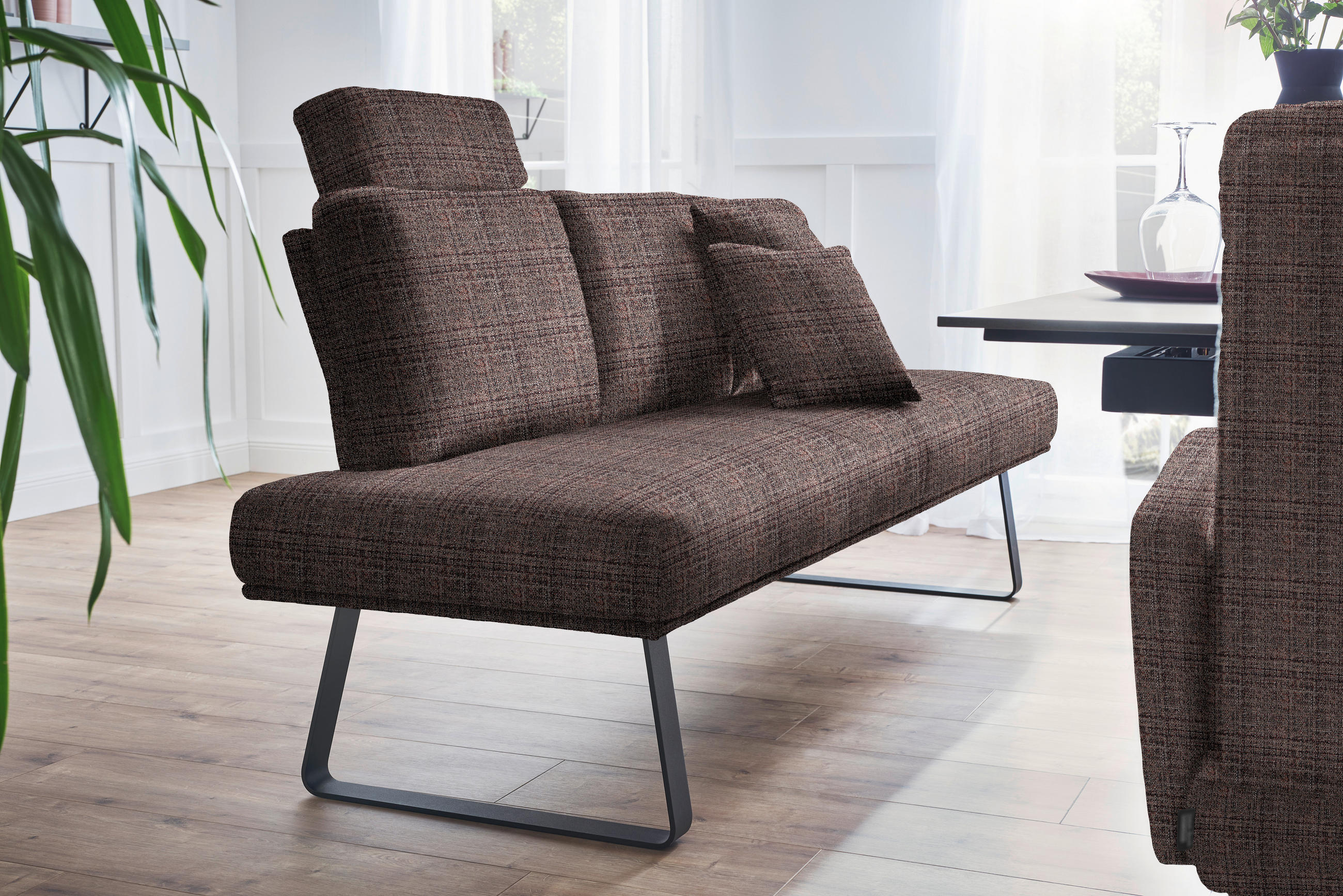 SITZBANK 209/92/78 cm  in Schwarz, Dunkelbraun  - Dunkelbraun/Schwarz, Design, Textil/Metall (209/92/78cm) - Dieter Knoll