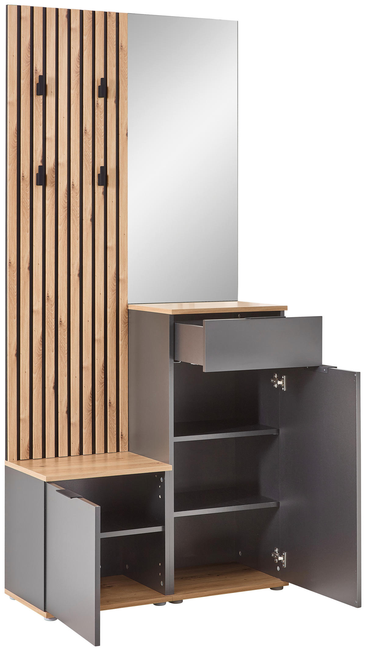 GARDEROBE 4-teilig  in 88/195/35 cm  - Anthrazit/Eiche Artisan, Design, Glas/Holzwerkstoff (88/195/35cm) - Xora
