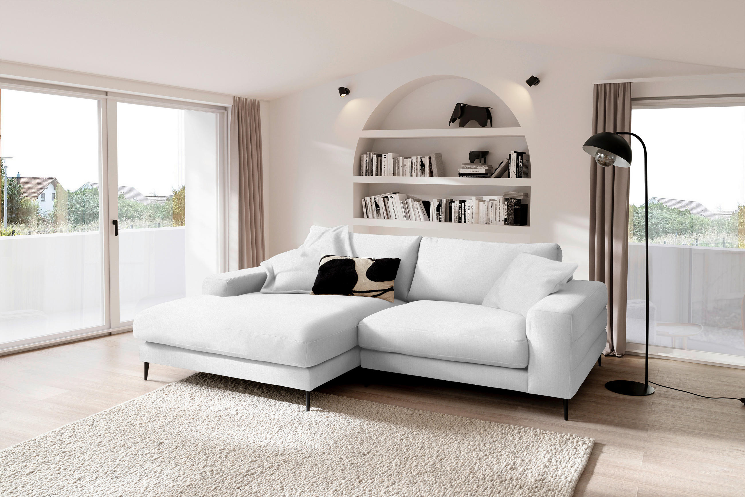 ECKSOFA in Flachgewebe Creme  - Creme/Schwarz, Design, Textil/Metall (177/253cm) - Dieter Knoll