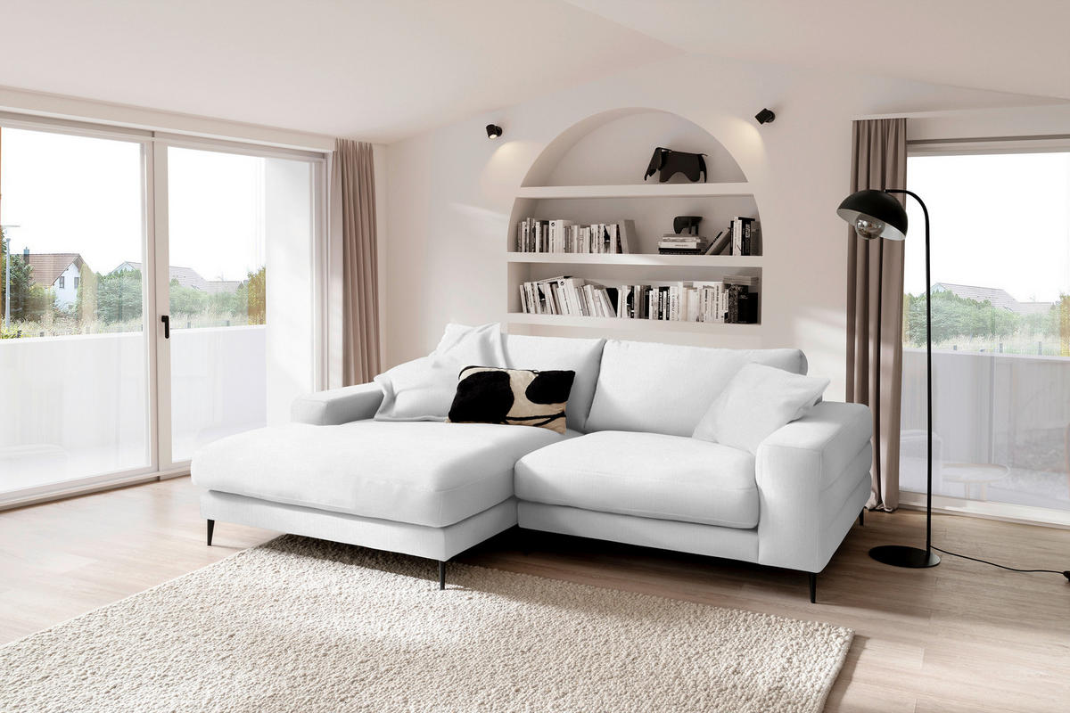 ECKSOFA in Flachgewebe Creme  - Creme/Schwarz, Design, Textil/Metall (177/253cm) - Dieter Knoll
