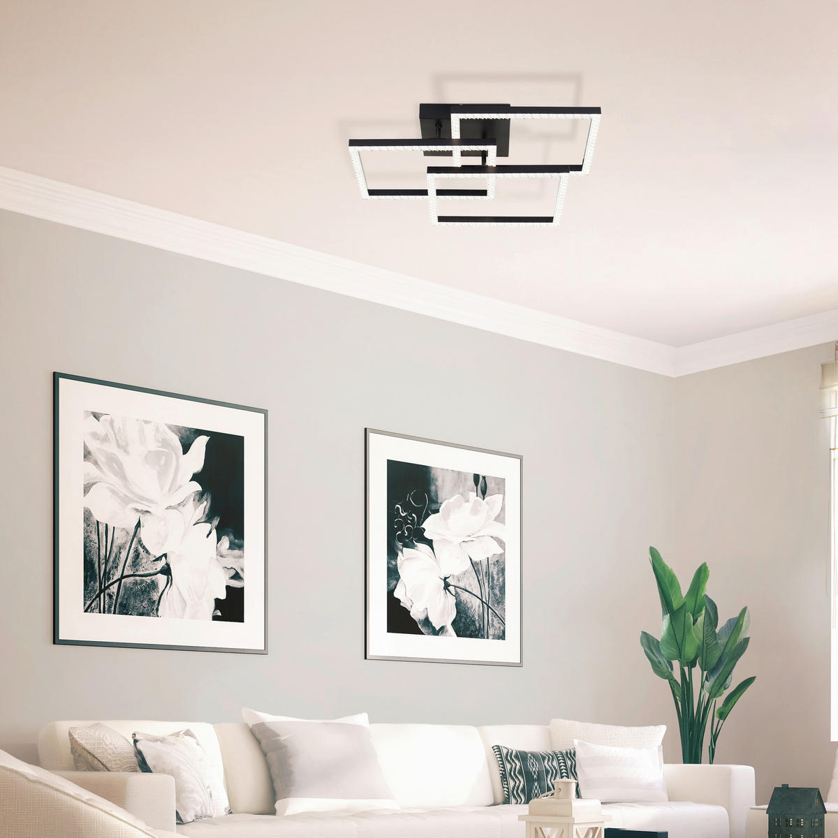 LED-DECKENLEUCHTE    46,5/46,5/10,2 cm  - Schwarz, Basics, Kunststoff/Metall (46,5/46,5/10,2cm) - Brilliant