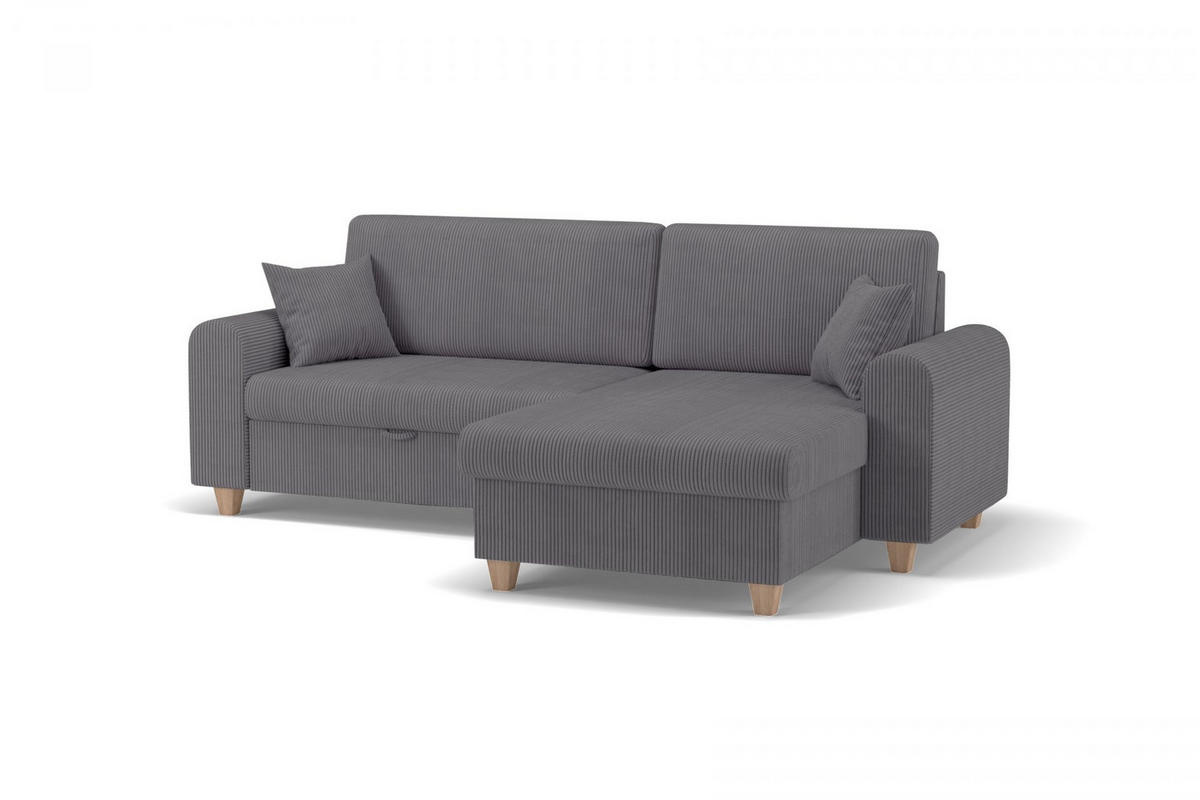 ECKSOFA CORD Grau Velours  - Beige/Buchefarben, Design, Holz/Textil (237/124cm) - MID.YOU