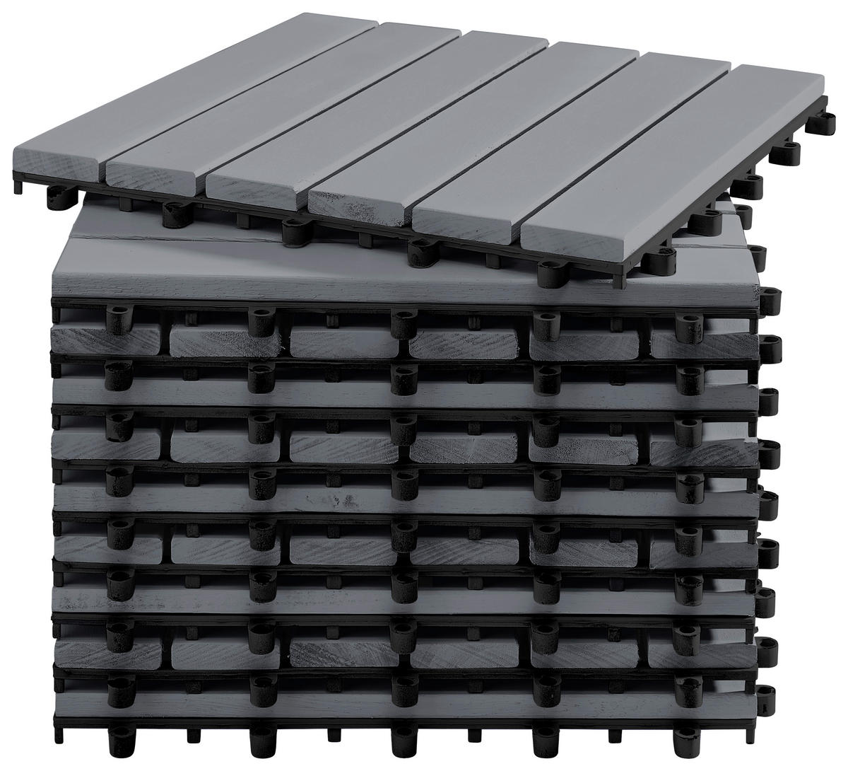 TERRASSENFLIESE Grau, Schwarz 10 Stück  - Schwarz/Grau, MODERN, Holz/Kunststoff (30/30/2,4cm) - Ambia Garden
