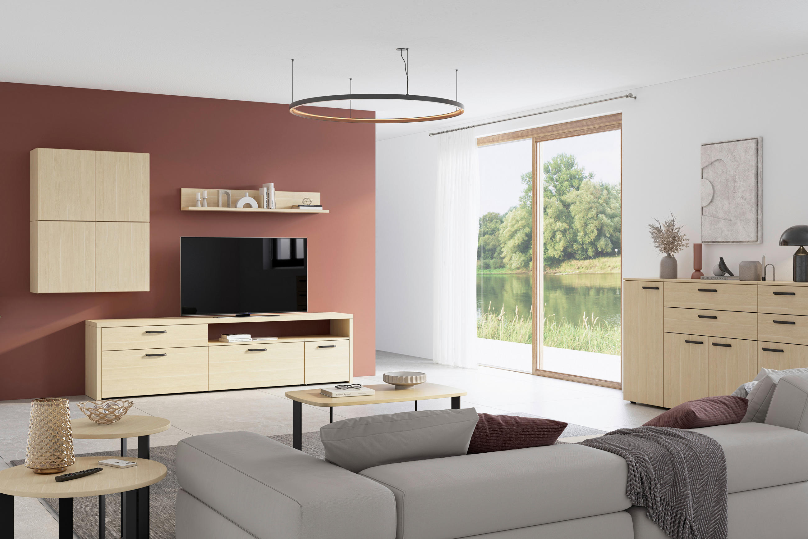 DNEVNI REGAL,  barve hrasta  - barve hrasta/antracit, Konvencionalno, kovina/leseni material (232,9/210/41cm) - Alples